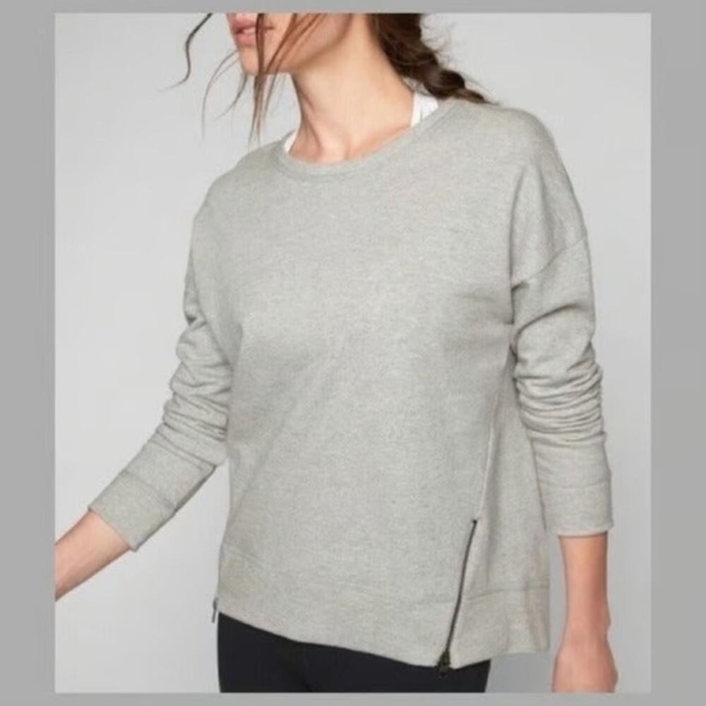 Athleta Women's Gray Cityscape Side Zip Crew Neck Pullover Sweatshirt Size LT